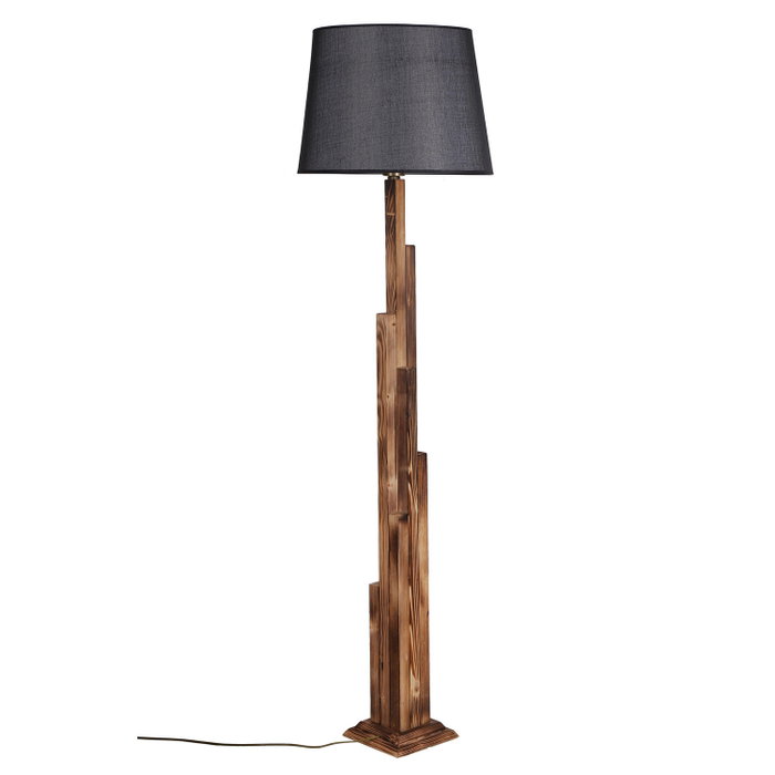Opviq Lámpara de Pie de Madera con Pantalla de Tela Marrón y Negro Opviq Lámpara de Pie de Madera con Pantalla de Tela Marrón y Negro